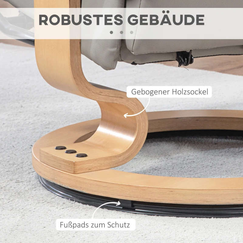 HOMCOM Relaxfauteuil met Voetenbankje, Draaibaar & Kantelbaar, Kunstlederen Bekleding, tot 150 kg, Houten Frame, Grijs