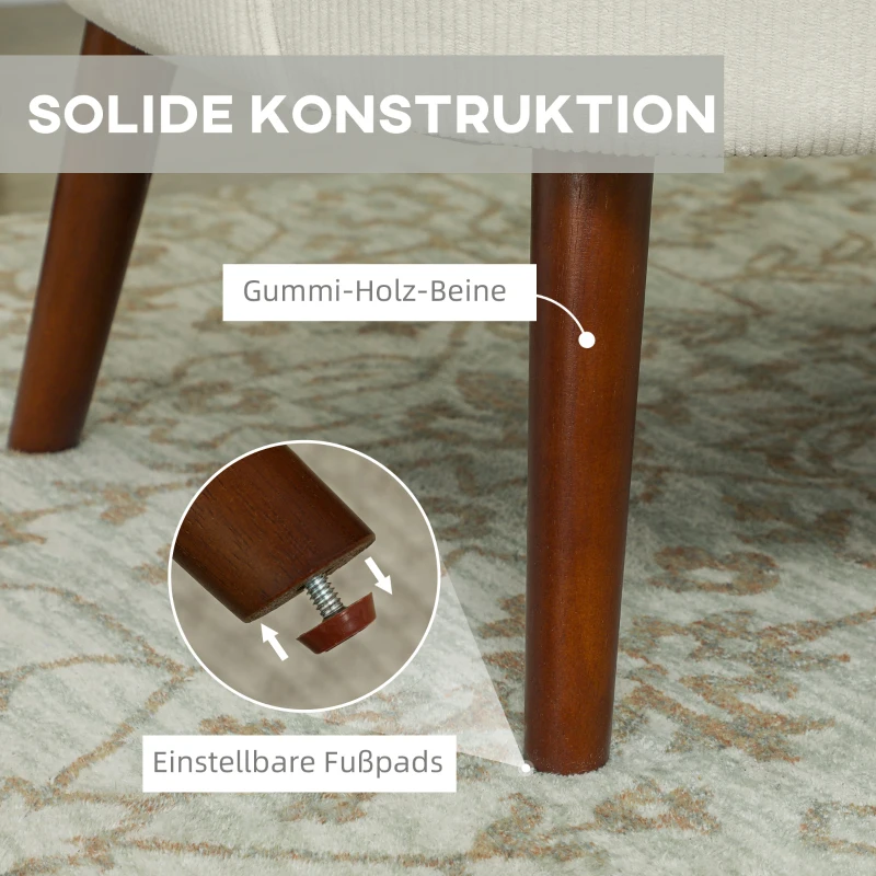 HOMCOM Moderne Armstoel, Gepolsterde Accentstoel met Lendekussen, Rubberhouten Poten, Crèmewit