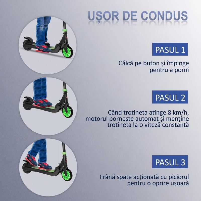 HOMCOM Trotinetă Electrică Pliabilă pentru Copii 6+ Ani cu Înălțime Reglabilă, 71x36.5x75-80 cm, Negru și Verde