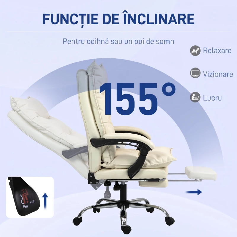 Vinsetto,Scaun de Birou,Suport pentru Picioare,PU, Metal,66 x 72 x 122-130 cm,Bej