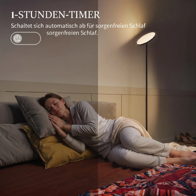 HOMCOM RGB Uplighter Staande Lamp – Dimbaar, Afstandsbediening & Touch, 350° Draaibare Kop, Zwart