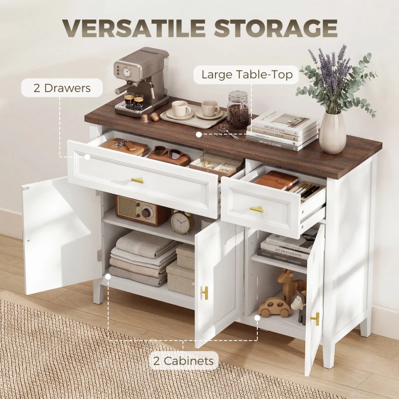 HOMCOM Modern Sideboard with 3 Doors, 2 Drawers and Adjustable Shelves, White