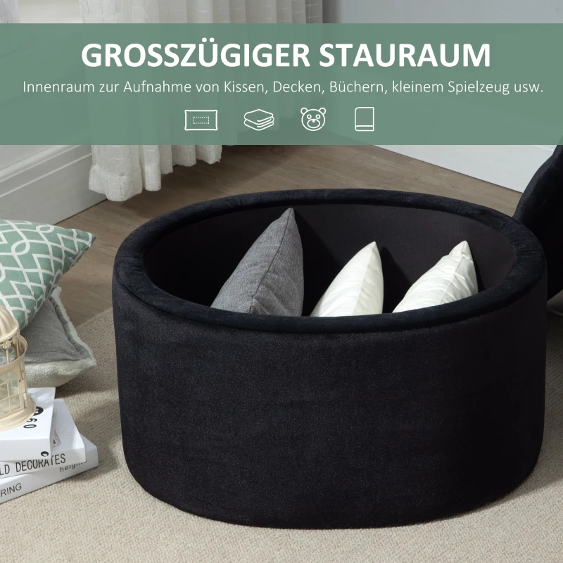 HOMCOM bank gestoffeerde bank met opbergruimte borstbank ovale vorm hal slaapkamer woonkamer fluweelzacht polyester rubber hout zwart 71 x 52 x 42 cm