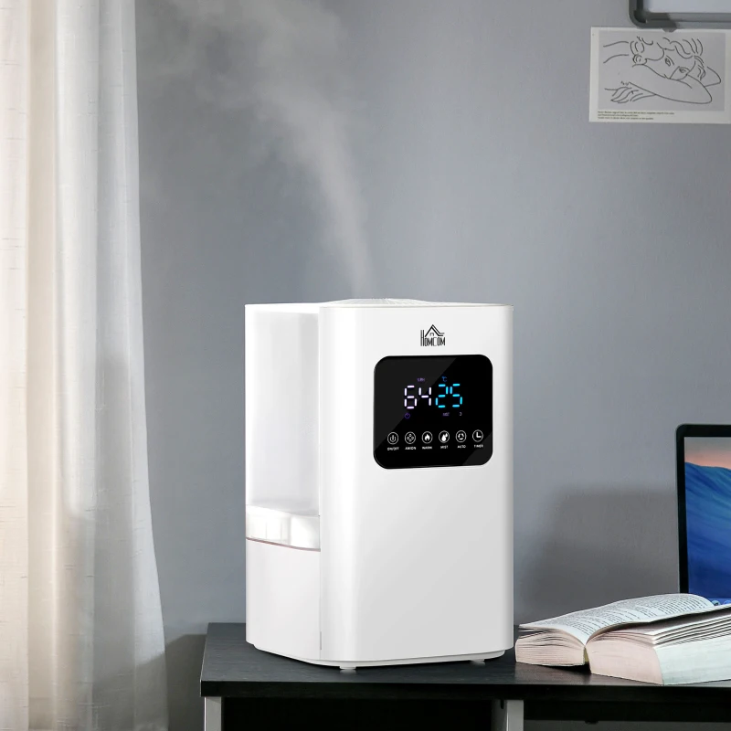 HOMCOM 6L Warm Cool Mist Humidifiers for Bedroom, Air Humidifiers with Remote, LED Display, Quiet Operation with Auto Mode, Up to 13H for 40 ㎡, White