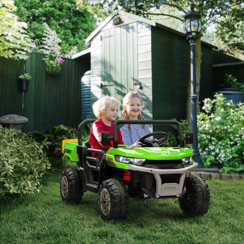 HOMCOM 12V 2 Seater Kids Electric Ride-On Car with Electric Bucket, Remote Control - Green