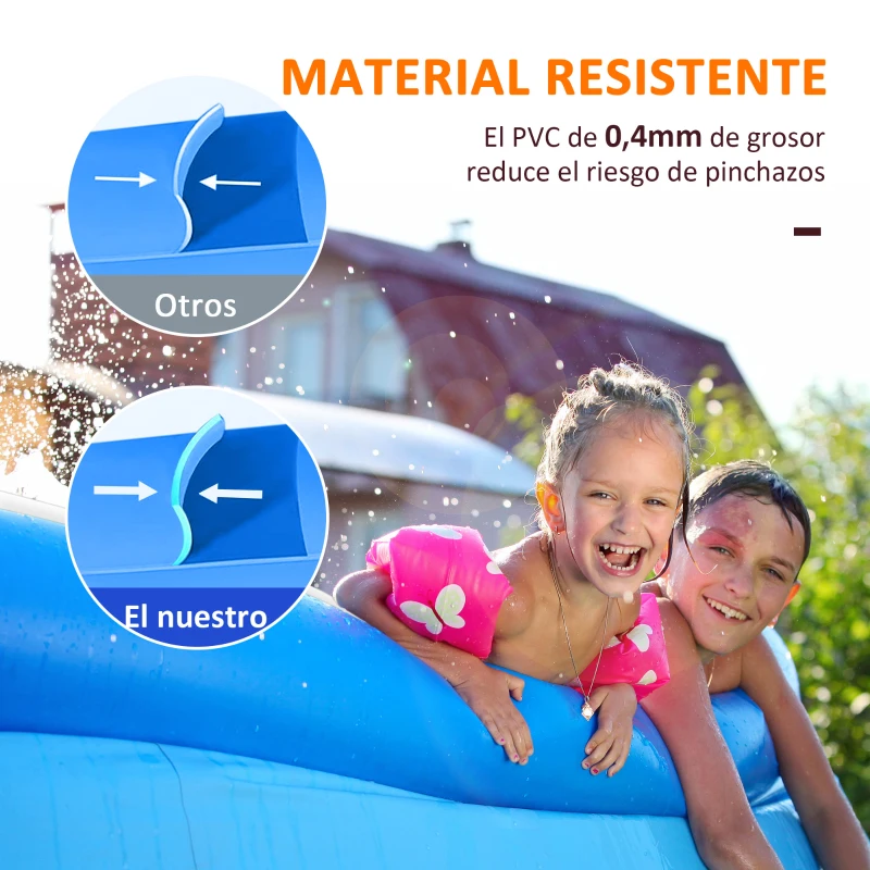 Outsunny Piscina Hinchable Rectangular 1.300 Litros 262x176x56 cm para 1-2 Personas Piscina Inflable Familiar para Adultos y Niños en Jardín Patio Exterior Azul