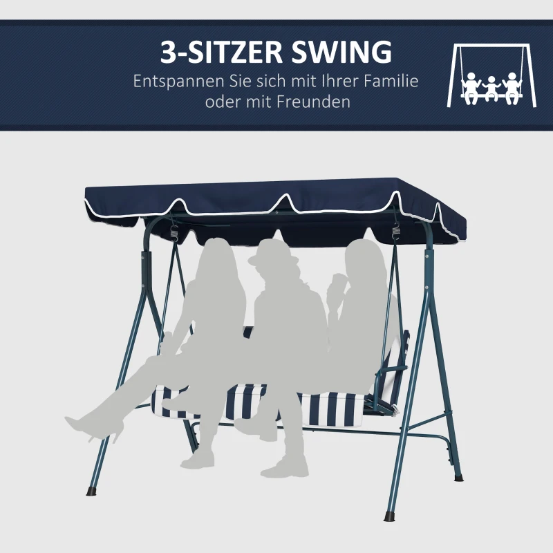 Outsunny Hollywood schommel tuinschommel 3-zits, weerbestendig, verstelbaar dak, 172 x 110 x 153, blauw