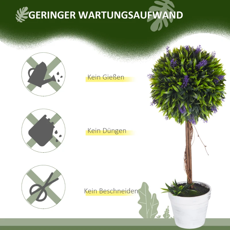 HOMCOM Set van 2 kunstplanten inclusief plantenbak en kunstmos, kunstmatige lavendelstelen, wit+groen+paars