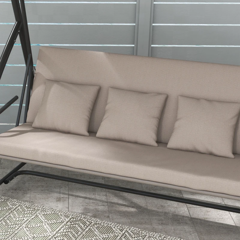 Outsunny 2-in-1 Hollywood schommel met Ligfunctie, 3-zits Tuinschommel van Staal 170x110x153cm, Lichtbruin