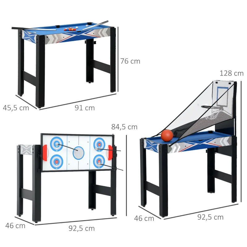 SPORTNOW 5-in-1 Speeltafel, Biljart, Tafeltennis, Hockey, Basketbal, Boogschieten, Inclusief Accessoires, MDF, Kunststof, Blauw(m-3)