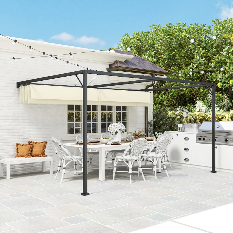 Outsunny 4 x 3 m Pergola, with Sliding Canopy - Cream