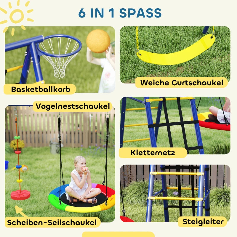AIYAPLAY Kinderschommelset, Staal, 3-8 Jaar, 6-in-1 Ontwerp, Kleurrijk