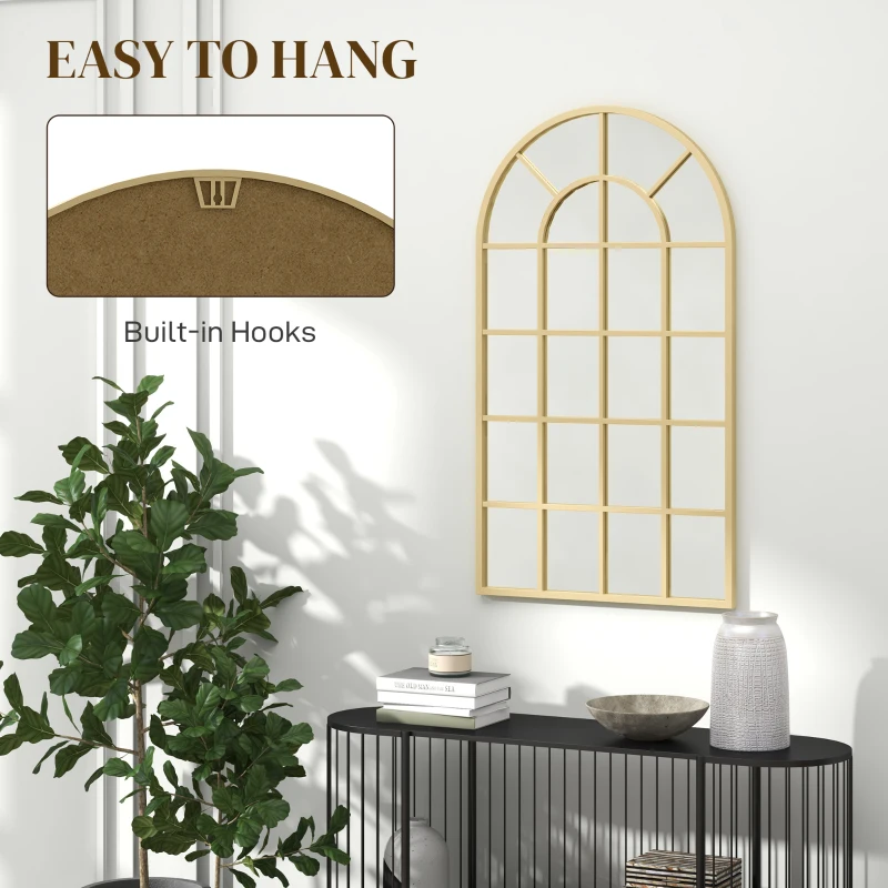 HOMCOM 110 x 65 cm Arched Decorative Wall Mirror for Bedroom Living Room, Modern Window Bathroom Mirror for Home Decor