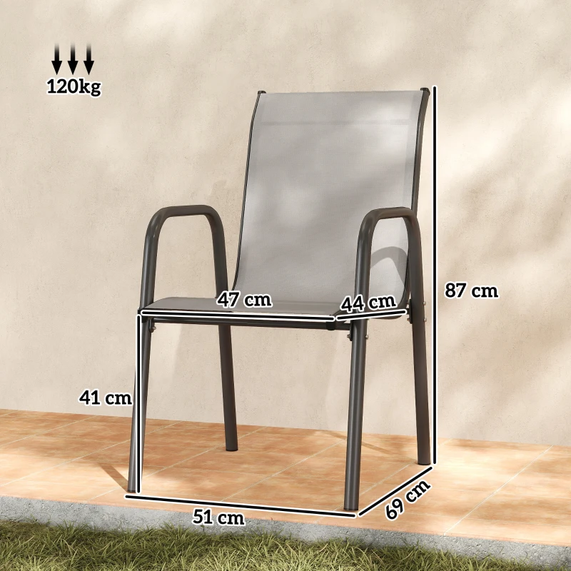 Outsunny Tuinstoelen 4-delige Set Stapelbare Terrasstoelen met Ademend Rugvlak, Armleuningen 120 kg Draagvermogen
