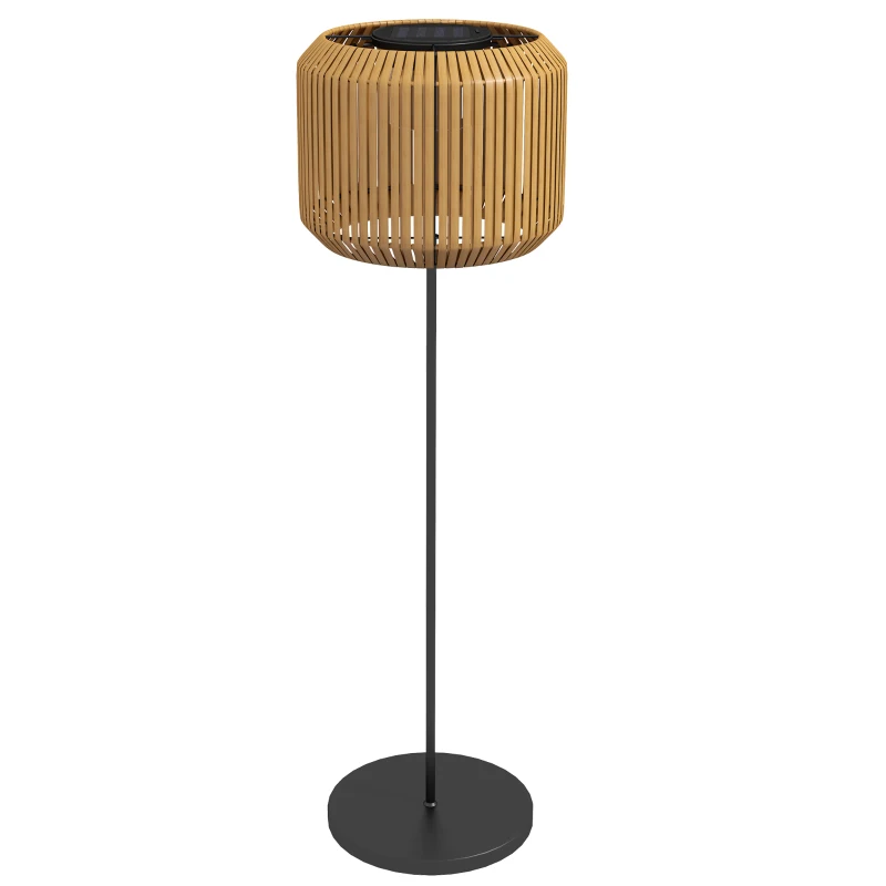 Outsunny Rieten Buitenlamp, Zonne Tuinlamp, Automatische Aan/Uit, LED, Weerbestendig, Metalen Frame, Ø34 x 130cm, Zwart/Geel