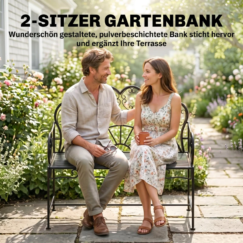 Outsunny Tuinbank bloemenbank zitbank bank parkbank tuinmeubilair 2-zits metaal zwart