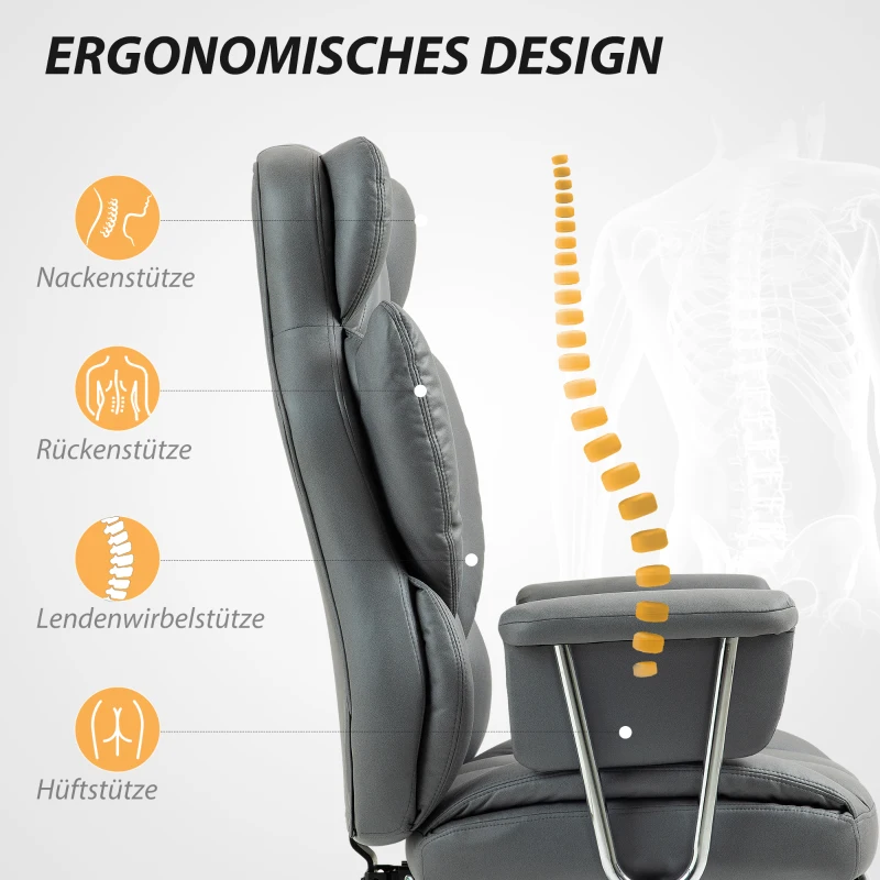 HOMCOM Ergonomische bureaustoel met armleuningen, voetsteun en verstelbare hoogte, draaistoel van microvezelstof, comfortabel en gepolsterd, donkergrijs(m-4)