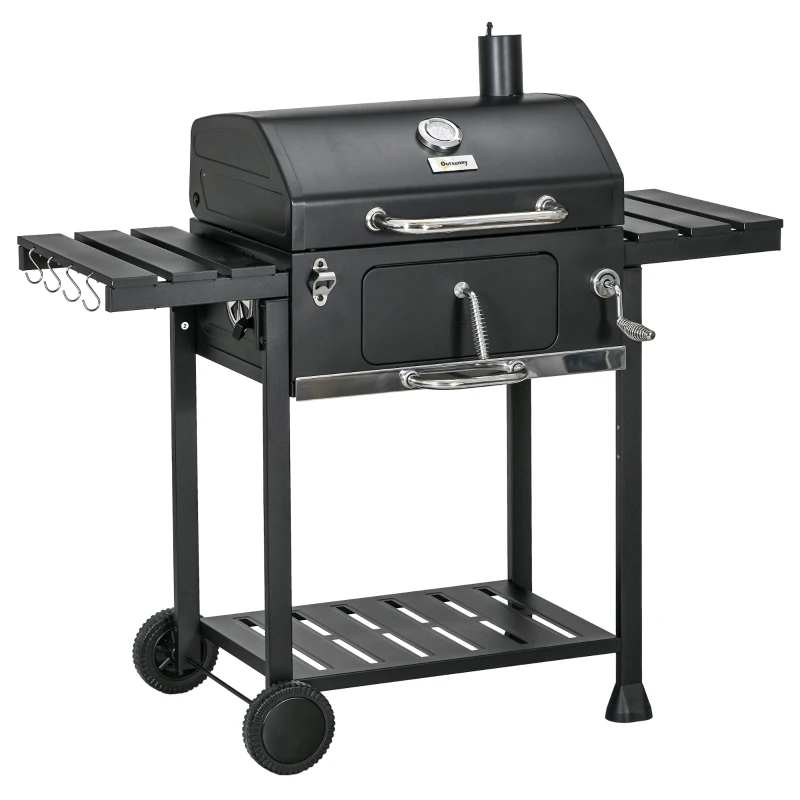 Outsunny Kolenbarbecue BBQ-grill Smoker, inclusief thermometer, flesopener, 120 x 64 x 114 cm, Zwart