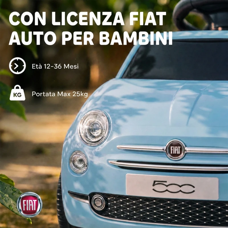 AIYAPLAY Macchina Cavalcabile per Bambini 12-36 Mesi Licenza Fiat con Musica e Clacson, Blu