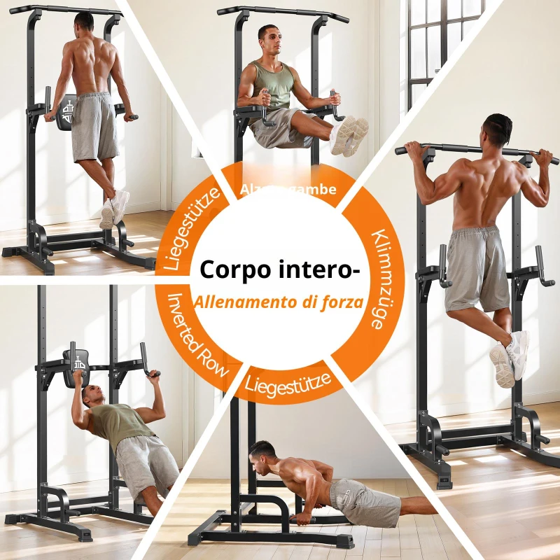 Power Tower Stazione per trazioni, 10‑in‑1 allenamento total body, schienale ispessito & allargato, 105x87x220 cm, Nero