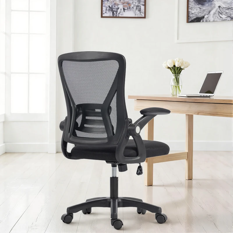 HOMCOM Office Chair, Mesh Desk Chair with Flip-up Armrests, Lumbar Support, Adjustable Height, Black