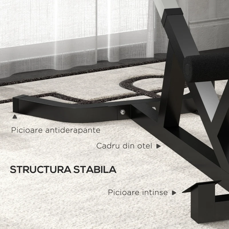 SPORTNOW Scaun Roman Reglabil pe Înălțime cu Tapițerie Groasă, din Oțel și PU, 126x70x67-84 cm, Negru