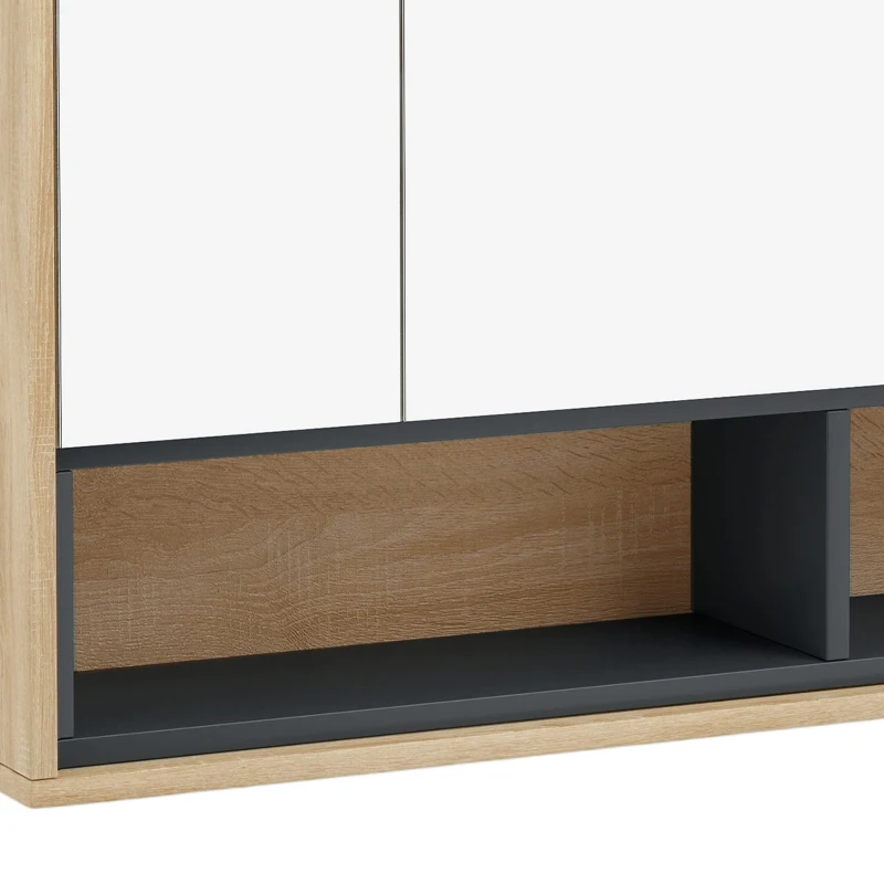 HOMCOM Mueble de Baño con Espejo 3 Puertas y 8 Compartimentos Roble