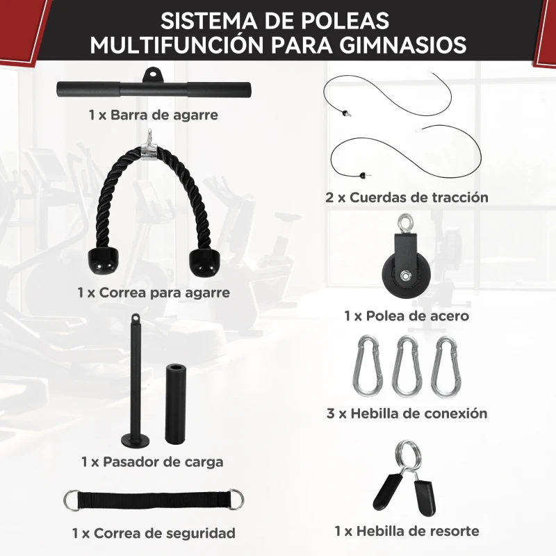 SPORTNOW Sistema de Polea de Cable de Peso para Gimnasio para Tracción LAT Rizo de Bíceps Tríceps Brazo Hombros y Espalda