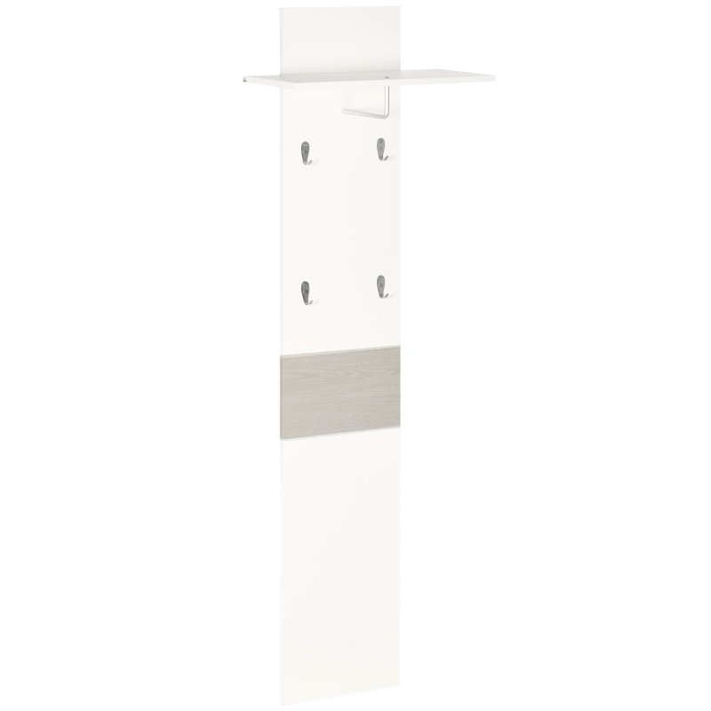 HOMCOM Móvel Cabide de Entrada com 4 Ganchos Cabide de Parede com Barra Suspensa de Alumínio 50x23,5x160cm Branco e Cinza