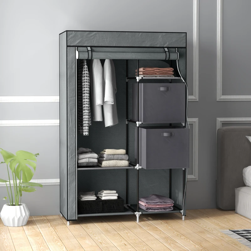 HOMCOM Opvouwbare stoffen kledingkast met 1 kledingstang, 6 planken, 102 x 42,5 x 162,5 cm, grijs(m-2)