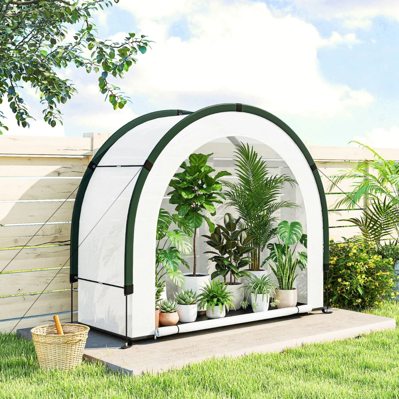 Outsunny Foldable Small Greenhouse, Portable Green House Mini Greenhouse with Zipper Door, PE Base, 200 x 80 x 164 cm, Green