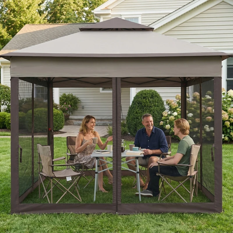 Outsunny Opvouwbare Tuinpaviljoen met Zijwanden Grijs 3,25 x 3,25 x 2,7 m