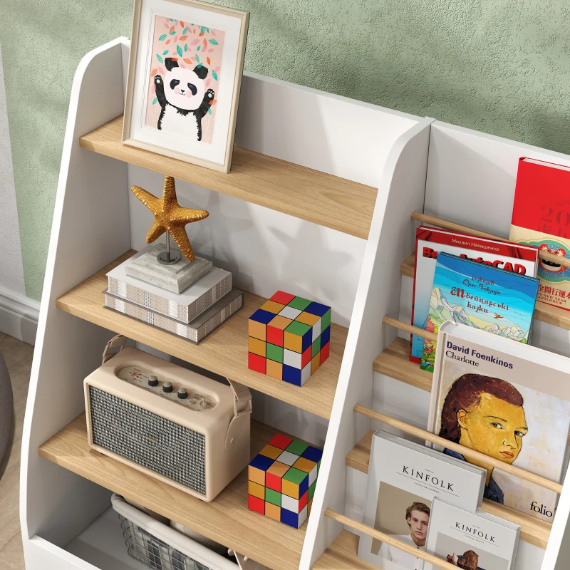 AIYAPLAY Bibliothèque pour enfant, rangement livre enfant 4 niveaux, support à livres, grille de rangement, blanc(m-8)