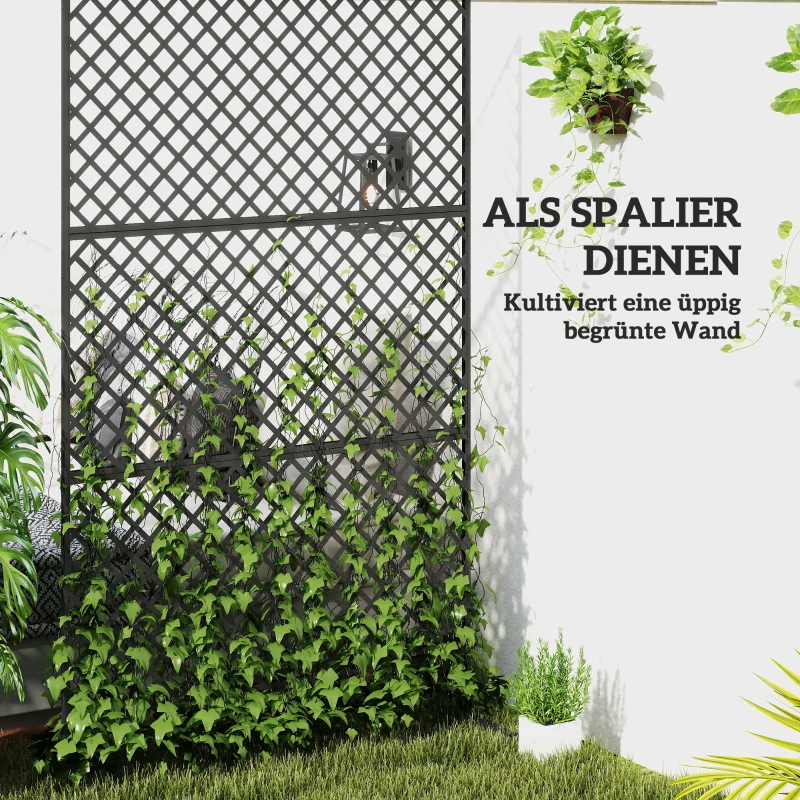 Outsunny Ruimteverdeler voor buiten, metalen wandscherm voor terras, veranda, tuin, vrijstaand klimrooster, staal, zwart