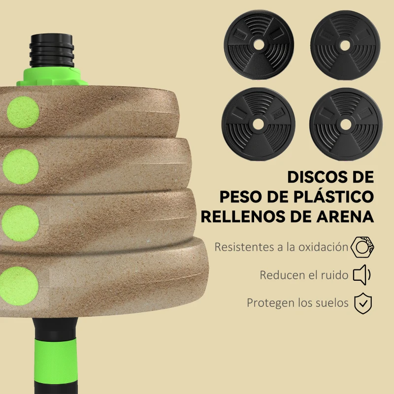 SPORTNOW Juego de Mancuernas Ajustables 30 kg 4 en 1 con Barras de Conexión y Mangos Antideslizantes para Gimnasio en Casa Verde