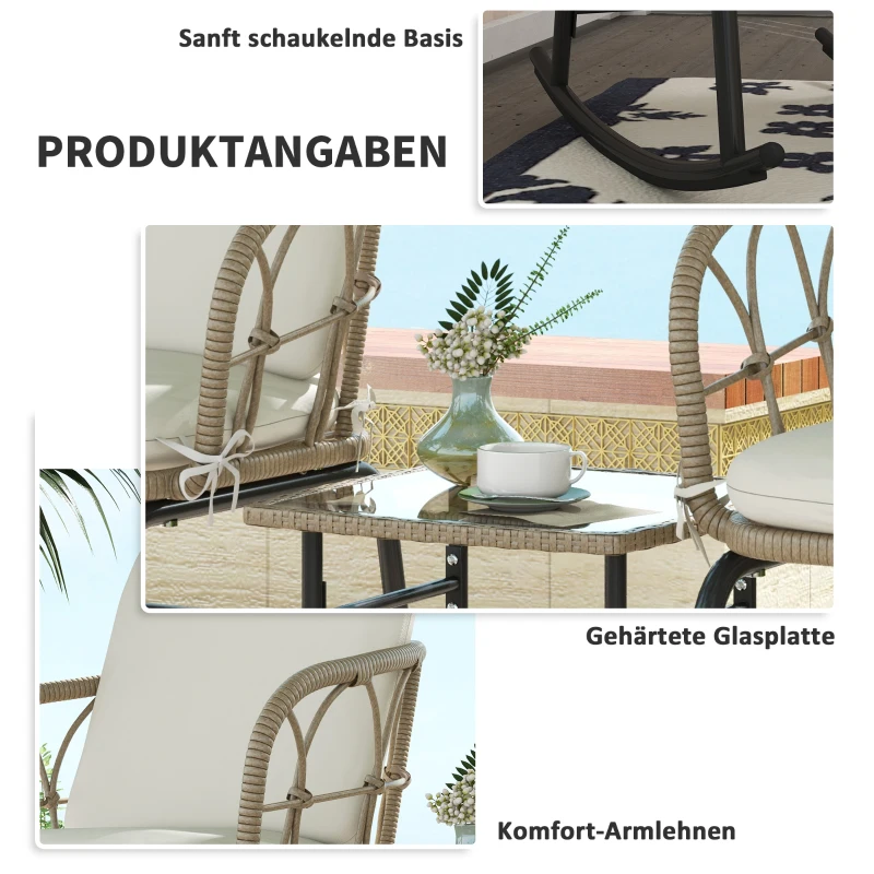 Outsunny Schommelstoelset Schommelstoelen Bistro-set, Boho-stijl, PE-rattan, weerbestendig, Crème