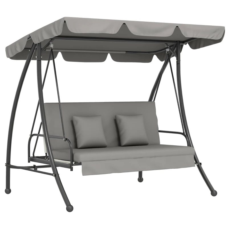 Outsunny Hollywood schommel tuinschommel schommelbank met ligfunctie, 3 zits, metaal + polyester, grijs, 209 x 114 x 170 cm | Aosom
