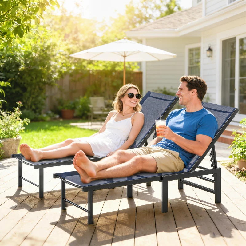 Outsunny Set of Two Reclining Sun Loungers - Dark Blue