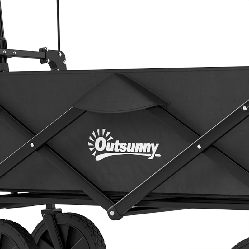 Outsunny Opvouwbare bolderkar met dak, 110L capaciteit, stalen frame, 97x52x105 cm, zwart