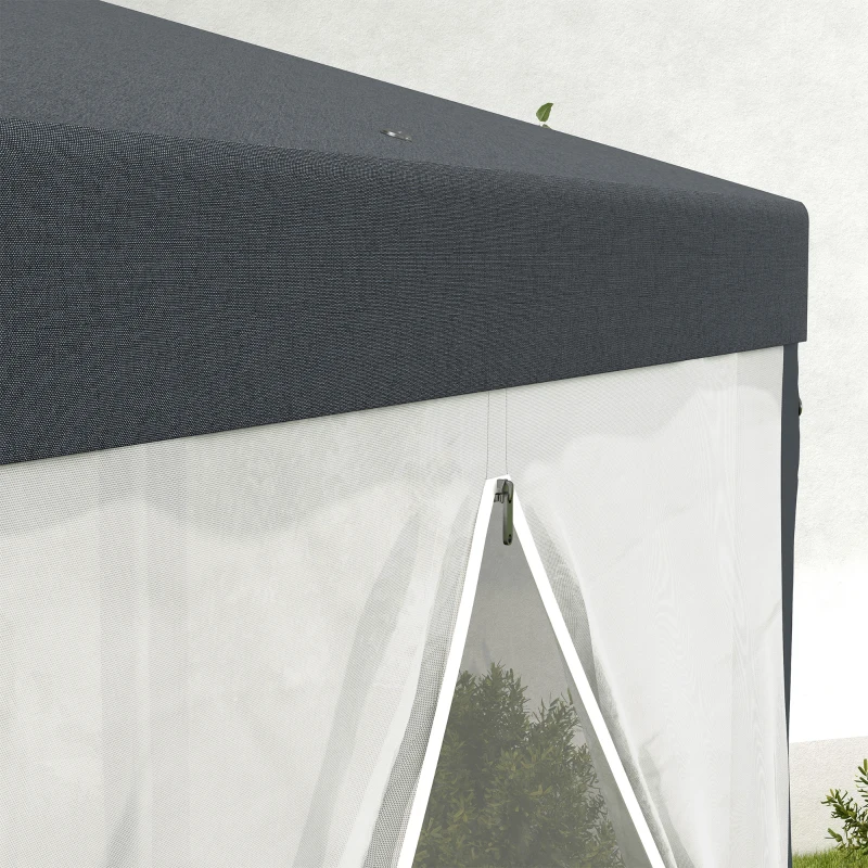 Outsunny 4M Hexagon Gazebo, Netting Party Tent, Patio Canopy Outdoor Event Shelter for Activities, Shade Resistant, Dark Grey