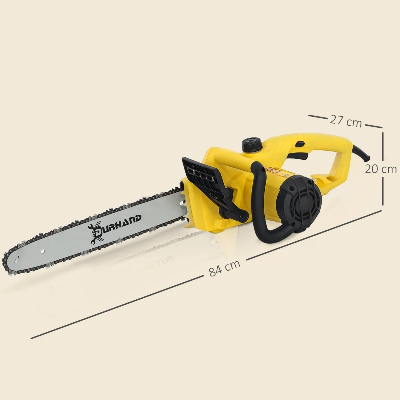DURHAND 2000W Powerful Electric Chainsaw, 16" Aluminium Blade Portable Corded Chain Saw, 7250rpm Chain Saw for Garden Tree Pruning, 13m/s Chain Speed Auto Chain Lubrication to Cut Wood, Yellow