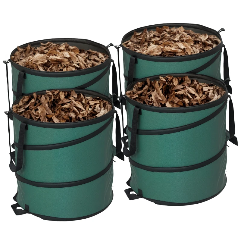 Outsunny Tuinafvalzak 4x86L Waterdicht met Draagschlaufen & Handvatten, Stabiel Robuust Groen
