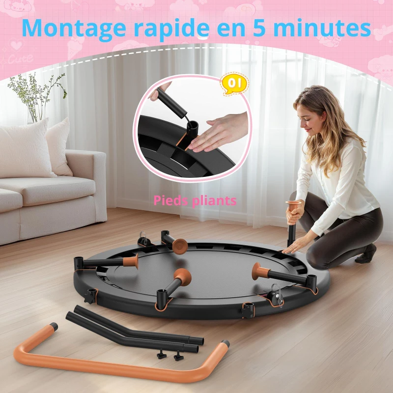 Trampoline pour tout-petits, Anti‑basculement‑Design, pliable, peu encombrant, idéal pour les enfants de 1 à 6 ans, Dimensions 91L x 91l x 81H cm, 91x91x81 cm, Noir