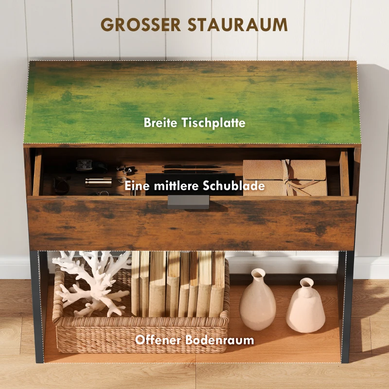 HOMCOM Consoletafel met lade, industrieel design, voor hal en woonkamer, 80x30x76 cm, zwart