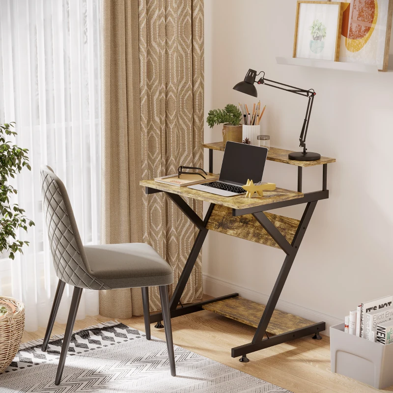 HOMCOM Industrial Computer Desk with Monitor Stand, 70 x 60cm Compact Desk for Small Spaces, Home Office Desk, Rustic Brown