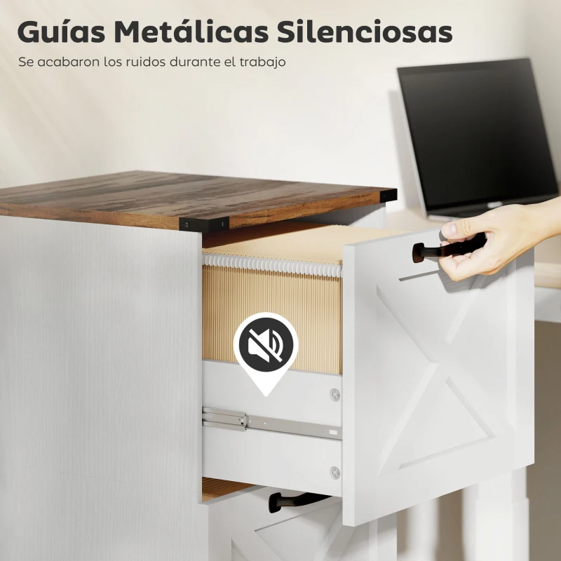HOMCOM Cajonera Escritorio con 4 Cajones Soporte para Impresora con Riel Colgante para A4 y Carta 40x40x131 cm Blanco