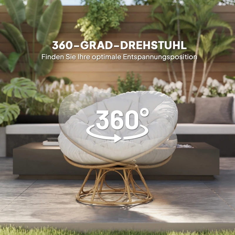 Outsunny Papasansstoel Rattan 360° draaibaar kuipstoel met zitkussen rond voor buiten