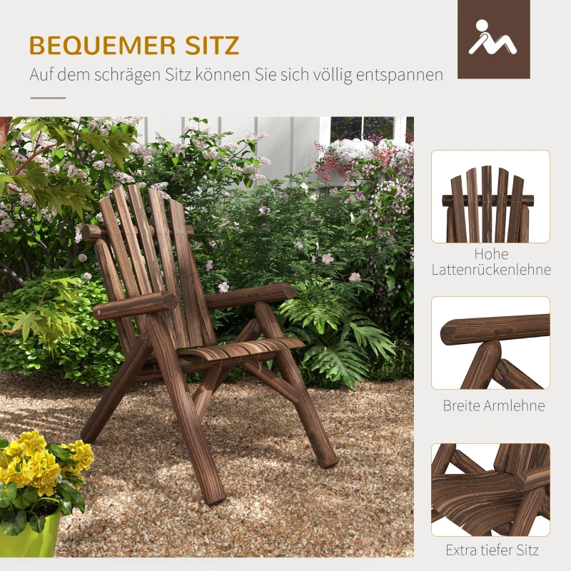 Outsunny Tuinstoel, Outdoor Hoge Rugleuning, tot 113 kg, weerbestendig, Grenenhout, Bruin