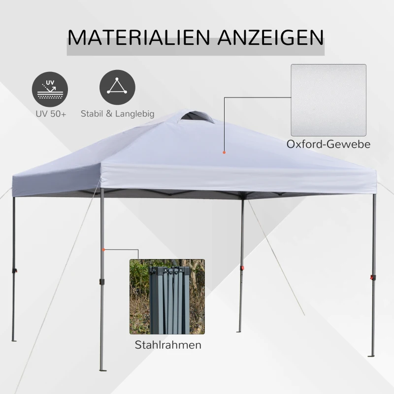 Outsunny Tuin-Paviljoen, Opvouwbare Paviljoen, Feesttent, Tuinpaviljoen Incl. Haringen Spanlijnen, Oxfordstof, 2,95 x 2,95 x 2,64 m, Wit