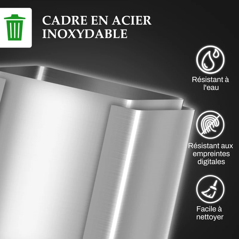 HOMCOM Poubelle de cuisine double, 2 x 20L, 2 couvercles à fermeture douce, seaux intérieurs amovibles et poignées